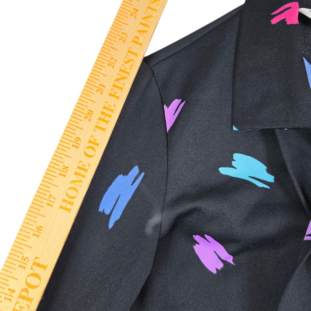 Vintage Blair Blouse Women Medium Black Abstract Brushstroke Tie Neck‎ 80s 90s - Picture 7 of 8
